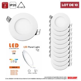 Lot de 10 Spot Encastrable Led Downlight Panel Extra plat 5w Blanc Froid 6000k