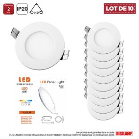 Lot de 10 Spot Encastrable Led Downlight Panel Extra plat 6w Blanc Froid 6000k, Diamètre 120mm