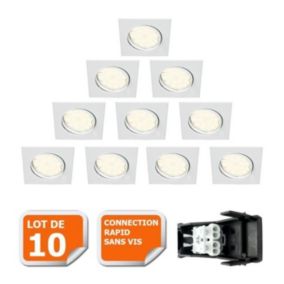 LOT DE 10 SPOT ENCASTRABLE ORIENTABLE CARRE LED SMD GU10 230V BLANC RENDU ENVIRON 50W HALOGENE