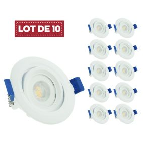 Lot de 10 - Spot LED encastrable orientable, 7W 3000K Blanc chaud transformateur intégré pour plafond