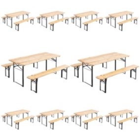 Lot de 10 table brasserie et 2 bancs en bois pliants 177x80x76cm  Oviala