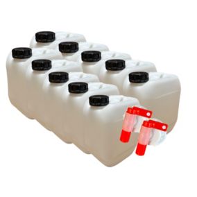 LOT DE 10 X JERRICAN BIDON PLASTIQUE 10 LITRES AVEC BOUCHON ÉTANCHE ET 2 ROBINETS VERSEURS