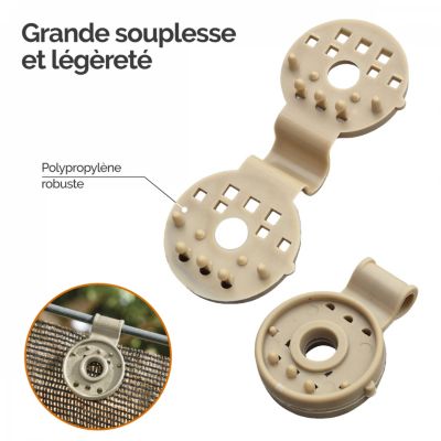 Lot de 100 clips de fixation pour brise vue, bâche ou toile d'ombrage  - Beige - Linxor