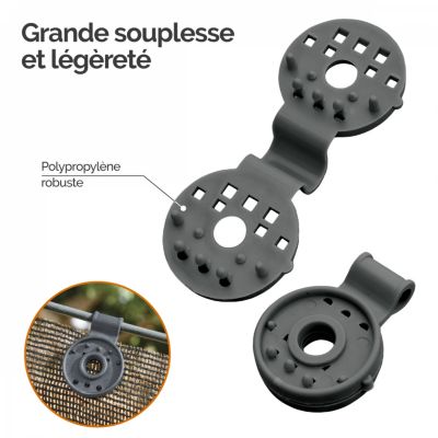 Lot de 100 clips de fixation pour brise vue, bâche ou toile d'ombrage  - Gris - Linxor