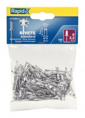 Lot de 100 rivets aluminium Diam.3.2 x H.8 mm RAPID