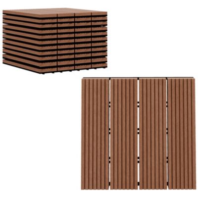 Lot de 11 dalles de jardin piscine 30 x 30 x 2,2 cm - clipsables, antidérapantes - HDPE effet bois