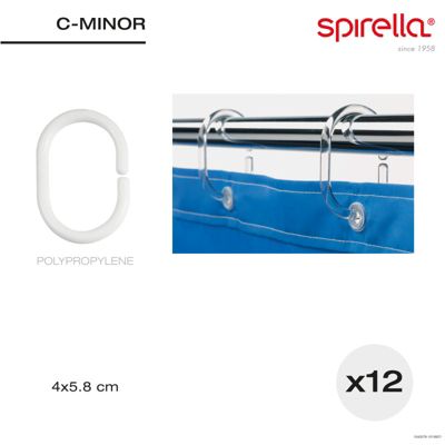 Lot de 12 anneaux pour rideaux de douche CMINOR Blanc Spirella