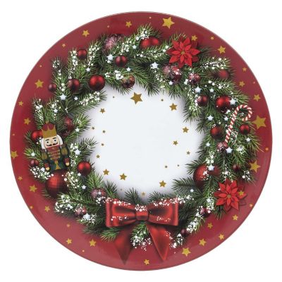 Lot de 12 assiettes de présentation couronne de Noël Rouge, H. 1.3 cm