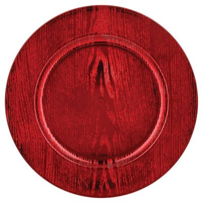 Lot de 12 assiettes de présentation effet bois Rouge, H. 1.7 cm