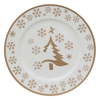 Lot de 12 assiettes de présentation à motifs sapin et flocons de neige Or, H. 2 cm
