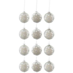 Lot de 12 Boules de Noël "Ornement" 8cm Argent