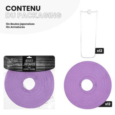 Lot de 12 Boules Japonaises Aubergine 30 cm