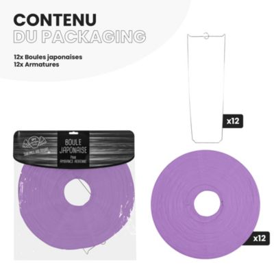 Lot de 12 Boules Japonaises Aubergine 40 cm