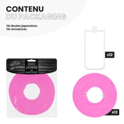 Lot de 12 Boules Japonaises Fuchsia 10 cm