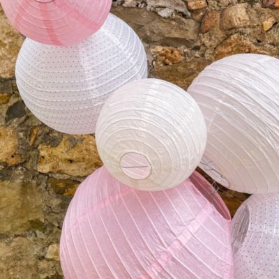 Lot de 12 Boules Japonaises Rose Gold Pois 30 cm