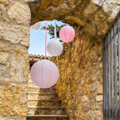 Lot de 12 Boules Japonaises Rose Gold Pois 30 cm
