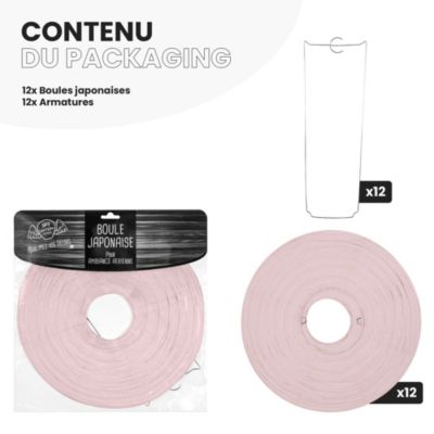 Lot de 12 Boules Japonaises Rose Pâle 30 cm