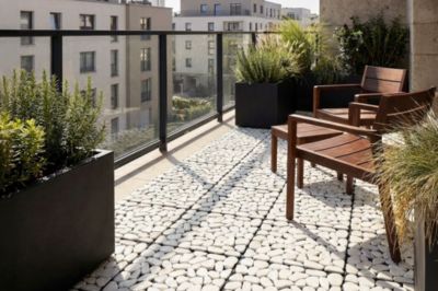 Lot de 12 dalles clipsables terrasse OSSA galets blancs 30x30cm