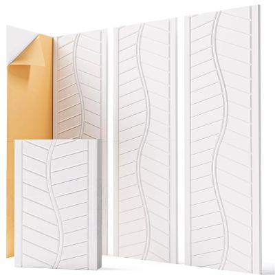 Lot de 12 panneaux d'insonorisation en fibre de polyester, motif feuille de bananier, autocollants muraux adhésifs(Blanc,30x40cm)