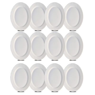 Lot de 12 plat oval, assiette de service coloris blanc en verre - Longueur 36 x Profondeur 34 x Hauteur 2 cm