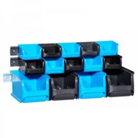 Lot de 14 bacs à bec bleu et noir avec rail acier Allit
