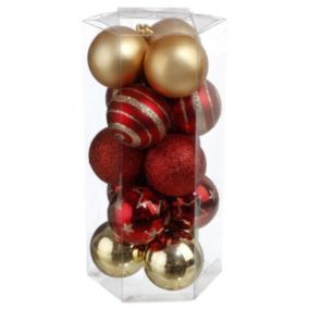 Lot de 15 Boules de Noël "Soir" 5cm Rouge & Or