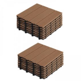 Lot de 16 dalles clipsables bois synthétique marron  Oviala
