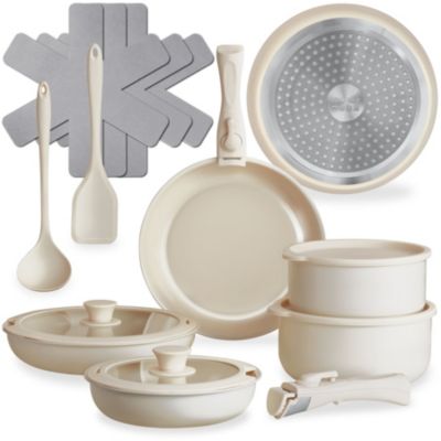 Lot de 16 pièces, batterie de cuisine, aluminium, induction, blanc