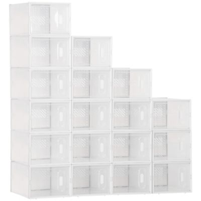 Lot de 18 boites cubes rangement à chaussures modulable avec portes transparentes - dim. 25L x 35l x 19H cm - PP blanc transparent