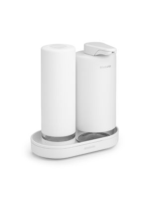 Lot de 2 accessoires de cuisine avec plateau + distributeur de savon + distributeur de liquide vaisselle, blanc, Brabantia SinkStyle