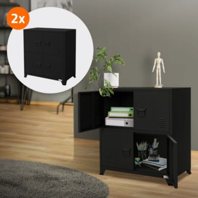 Lot de 2 Armoire de Classement, 75x40x80,5 cm, Noir, Acier, sur 4 Pieds