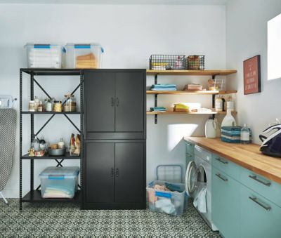 Lot de 2 armoires + 1 étagère en métal coloris noir Castorama