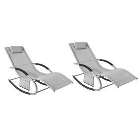 Lot de 2 Bain de Soleil Chaise avec Appui-tête et Pochette, OGS28-HGx2, SoBuy