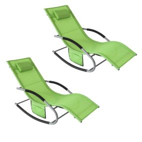 Lot de 2 Bain de Soleil Chaise Longue Fauteuil à Bascule avec Pochette, OGS28-GRx2, SoBuy