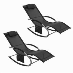 Lot de 2 Bain de soleil Fauteuil à bascule avec repose-pieds, OGS28-SCHx2, SoBuy