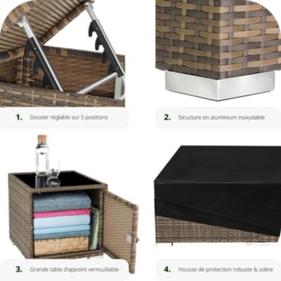 Lot de 2 bain de soleil tectake L. 184 cm en aluminium H. 70 cm marron