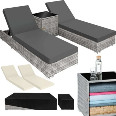 Lot de 2 bain de soleil tectake L. 184 cm H. 70 cm en aluminium gris
