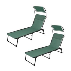 Lot de 2 bains de soleil avec parasol et coussin - Thé vert