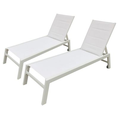 Lot de 2 bains de soleil BARBADOS en textilène blanc - aluminium blanc - Happy Garden