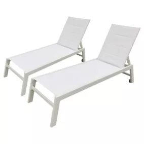 Lot de 2 bains de soleil BARBADOS en textilène blanc - aluminium blanc - Happy Garden