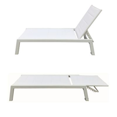 Lot de 2 bains de soleil BARBADOS en textilène blanc - aluminium blanc - Happy Garden