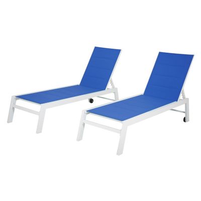 Lot de 2 bains de soleil BARBADOS en textilène bleu - aluminium blanc - Happy Garden