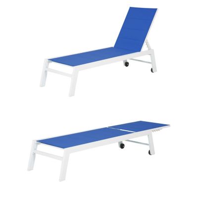 Lot de 2 bains de soleil BARBADOS en textilène bleu - aluminium blanc - Happy Garden