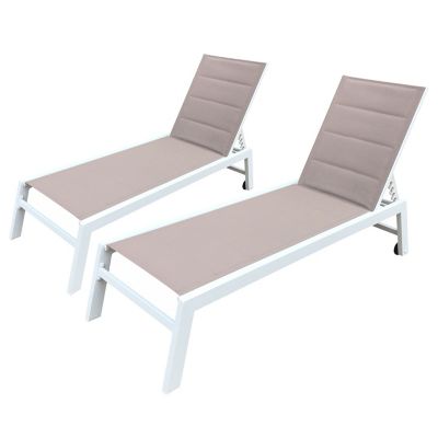 Lot de 2 bains de soleil BARBADOS en textilène taupe - aluminium blanc - Happy Garden