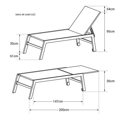 Lot de 2 bains de soleil BARBADOS en textilène taupe - aluminium blanc - Happy Garden