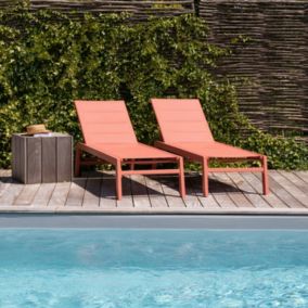 Lot de 2 bains de soleil BARBADOS en textilène terracotta - aluminium terracotta - Happy Garden