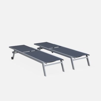 Transats Elsa Alice's Garden - Lot De 2 Chaises Longues Aluminium Avec Roulettes