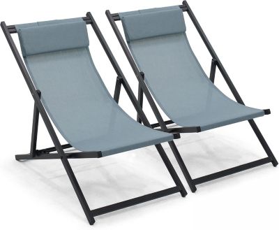 Lot de 2 bains de soleil en aluminium et textilène bleu