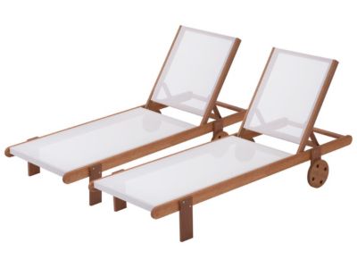 Lot de 2 bains de soleil en bois exotique "Saïgon"  Maple  Ecru