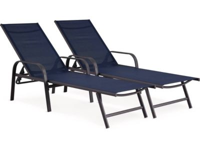 Lot de 2 Bains de soleil en métal avec accoudoirs "Farniente"  Bleu nuit
